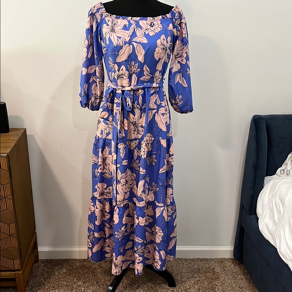 Floral Blue and Pink Women's Midi Dress